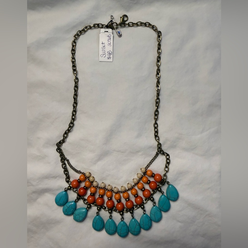 Premier Designs “Sunset” - Turquoise and Orange Necklace
